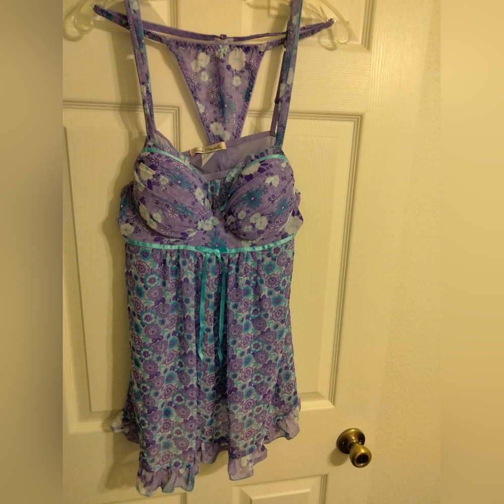 Linea Donatella Women's Size L Nightwear Bra Top Flattering Lavender And Blue